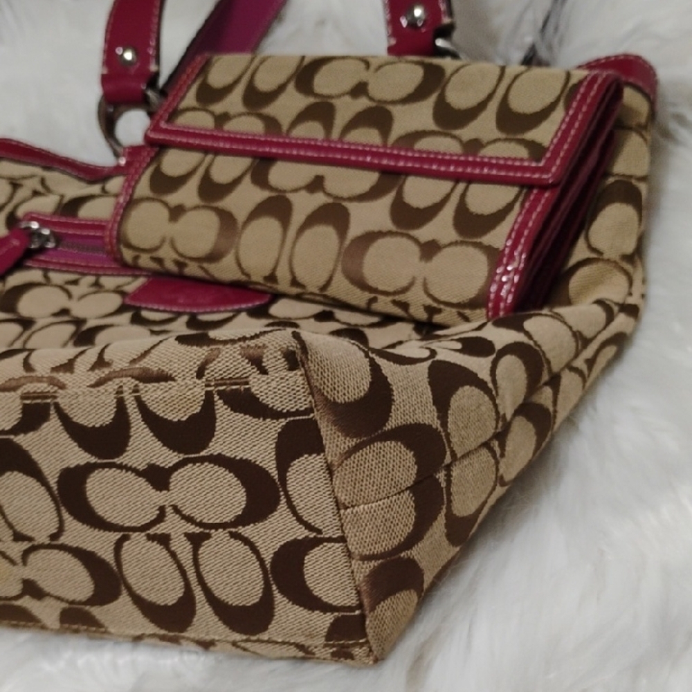 SALE! Auth Coach Tan/Mauve Signature Shoulder Bag & Wallet Vintage Bundle - Picture 15 of 16
